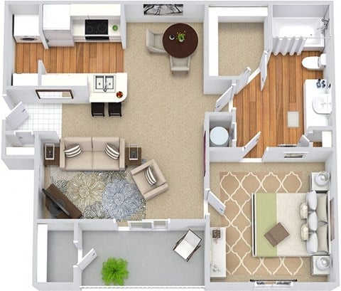 Floor plan for 1 bed, 1 bath, 788 sqft